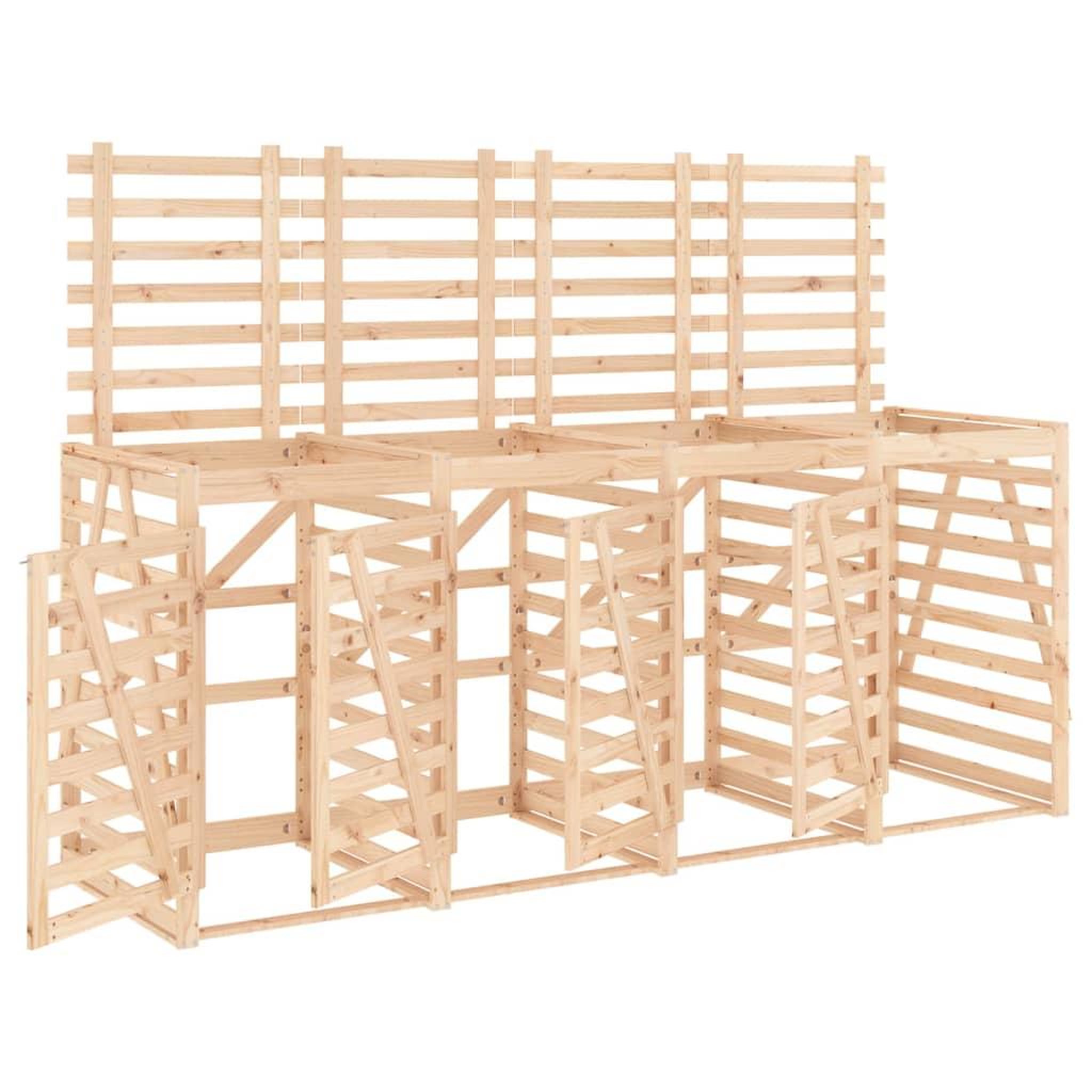 Voir la diapositive 2 : VIDAXL Abri de poubelles quadruple sur roulettes bois massif pin
