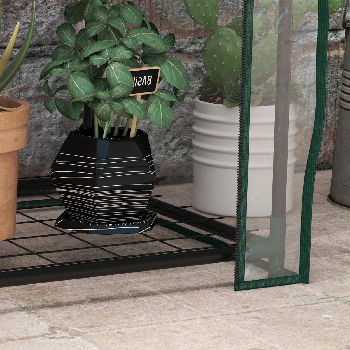OUTSUNNY Serre de jardin balcon 3 niveaux métal thermolaqué vert PE transparent