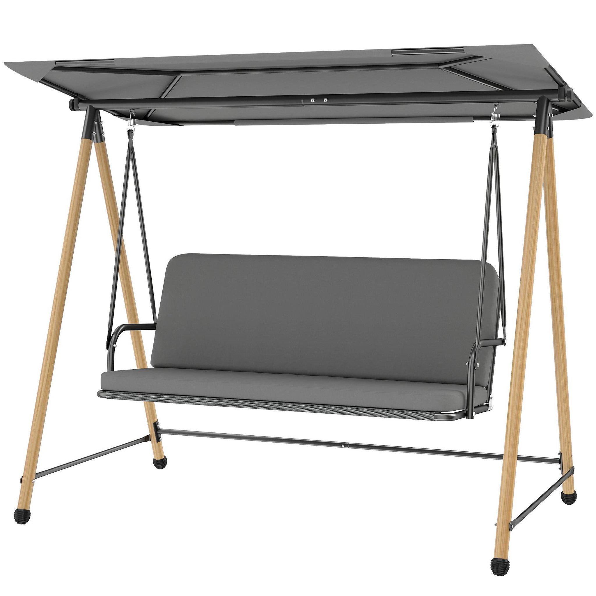 Voir la diapositive 5 : OUTSUNNY Balancelle de jardin 3 places design structure acier effet bois auvent réglable gris