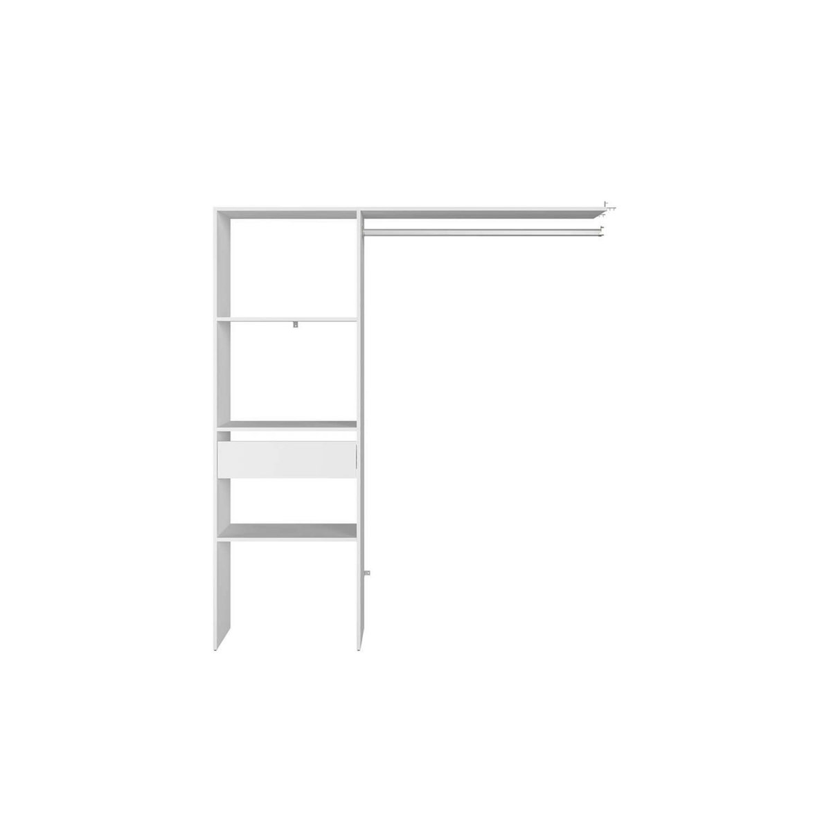 CONCEPT USINE Dressing blanc 3 étagères, 1 tiroir, penderie 160 x 40 x 180 cm ELYSEE