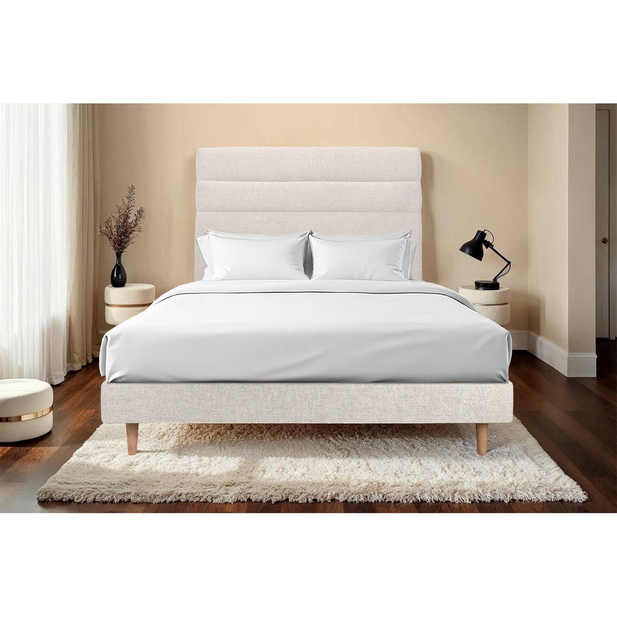 Sommeil de Plomb Lit avec tête de lit lignes tissu et sommier kit - Hauteur totale : 29cm