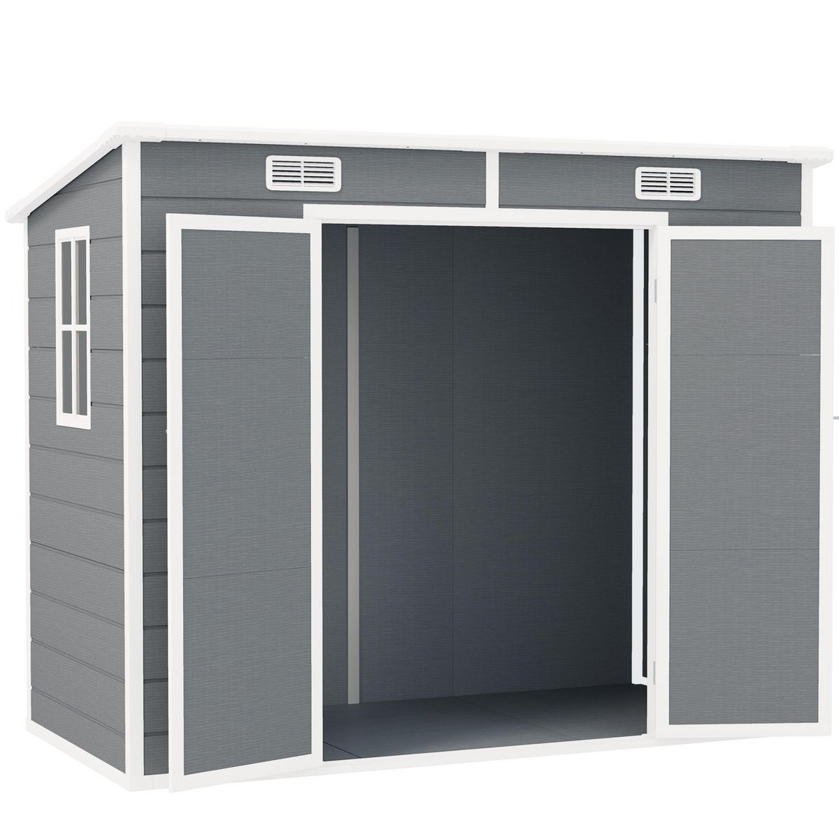 OUTSUNNY Abri de jardin 2,54 m² dim. 2,4 x 1,3 m - fondation incluse - fenêtre, 2 portes, aérations - alu PP gris blanc