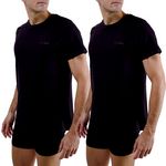 PIERRE CARDIN Lot de 2 t-shirts homme col rond avec broderie sur la poitrine. Coloris disponibles : Noir