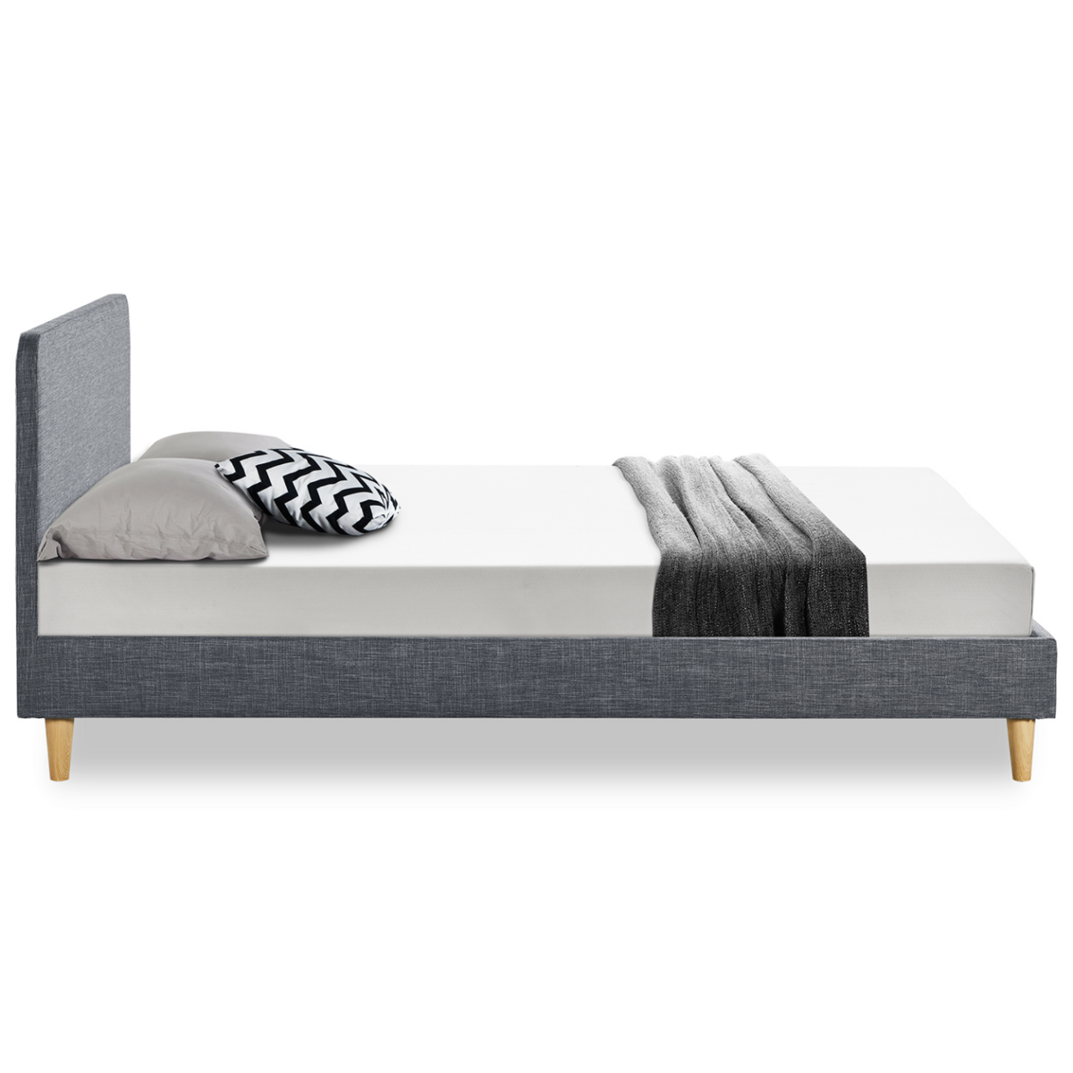 ID MARKET Lit double scandinave BALTA avec tête de lit et sommier 140 x 190 cm tissu gris anthracite