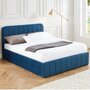 HOMIFAB Lit coffre 140x190cm en velours bleu canard avec tête de lit + sommier à lattes - Ava