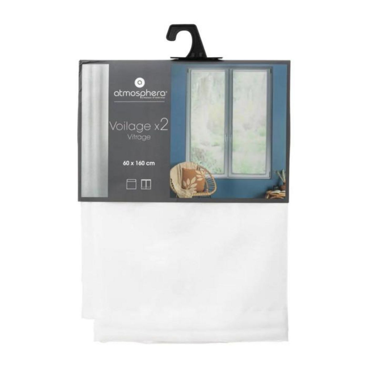 ATMOSPHERA Lot de 2 Rideaux Voilage  Moly  60x160cm Blanc