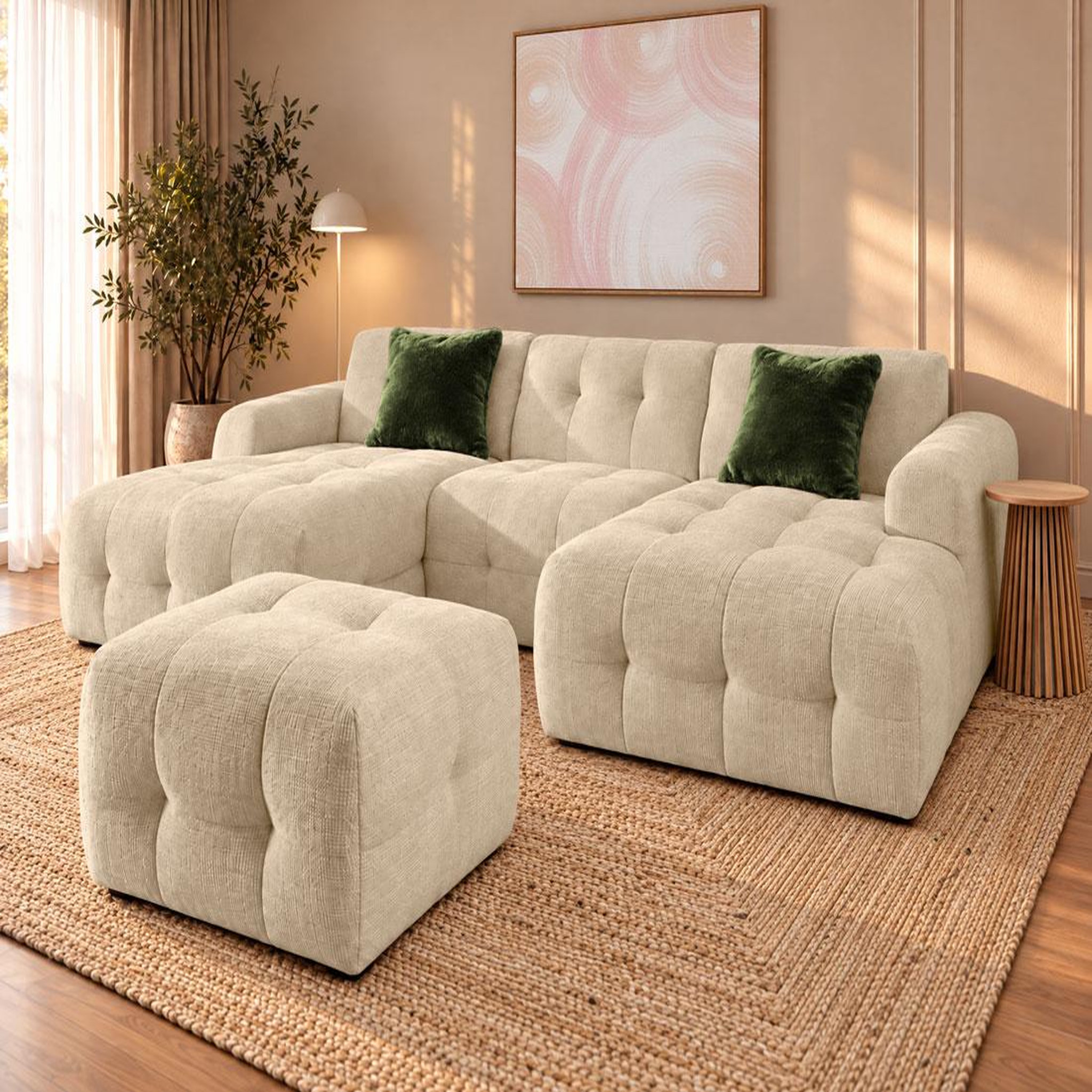 Voir la diapositive 4 : BEST MOBILIER Diane - canapé panoramique en u 6 places en velours texturé