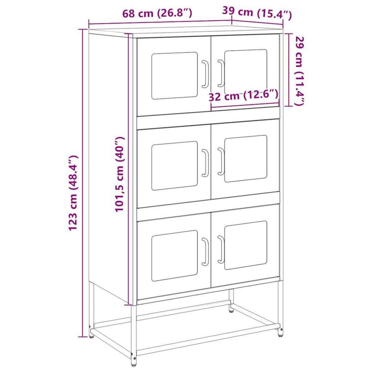 VIDAXL Buffet haut blanc 68x39x123 cm acier