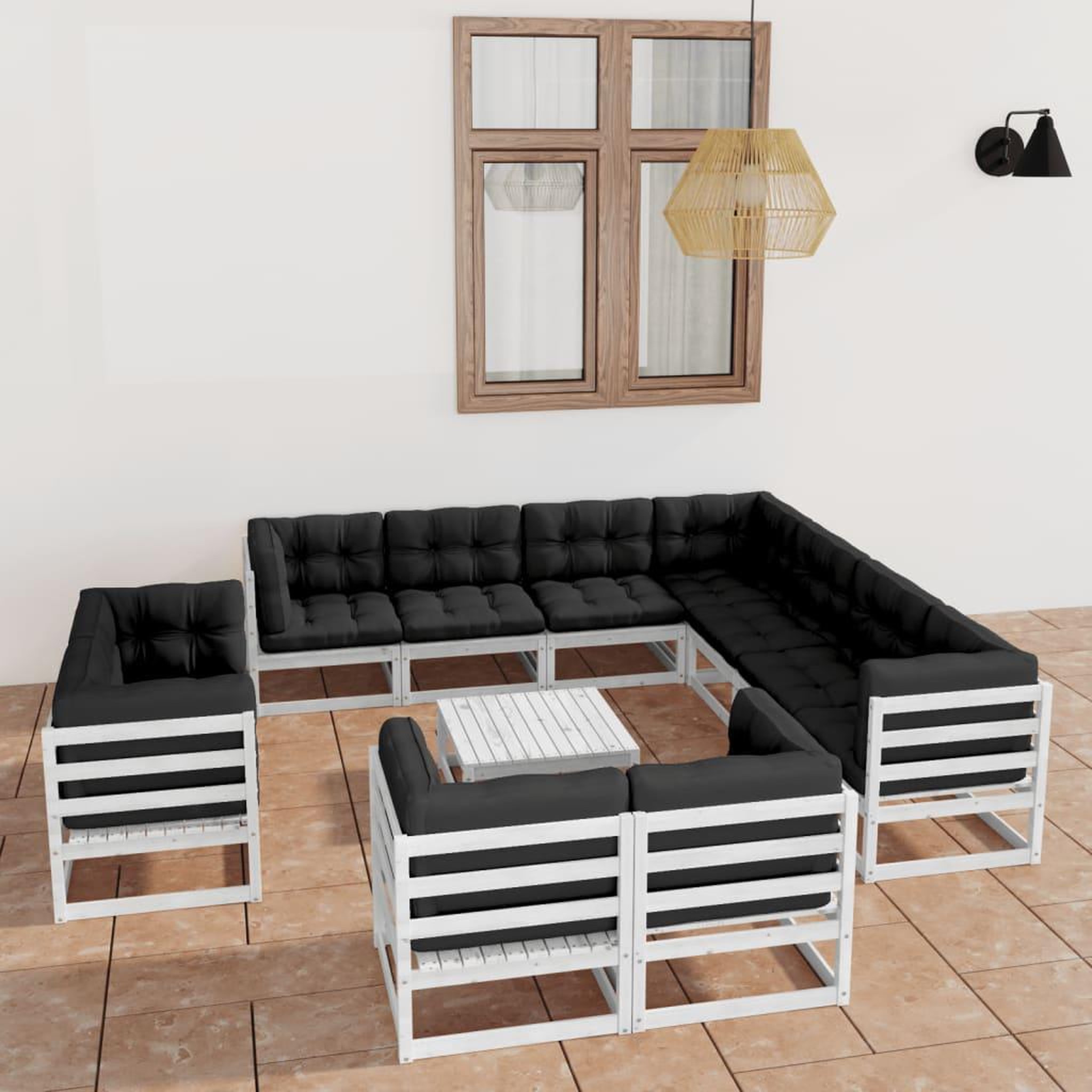 Voir la diapositive 1 : VIDAXL Salon de jardin 12 pcs avec coussins Blanc Bois de pin massif