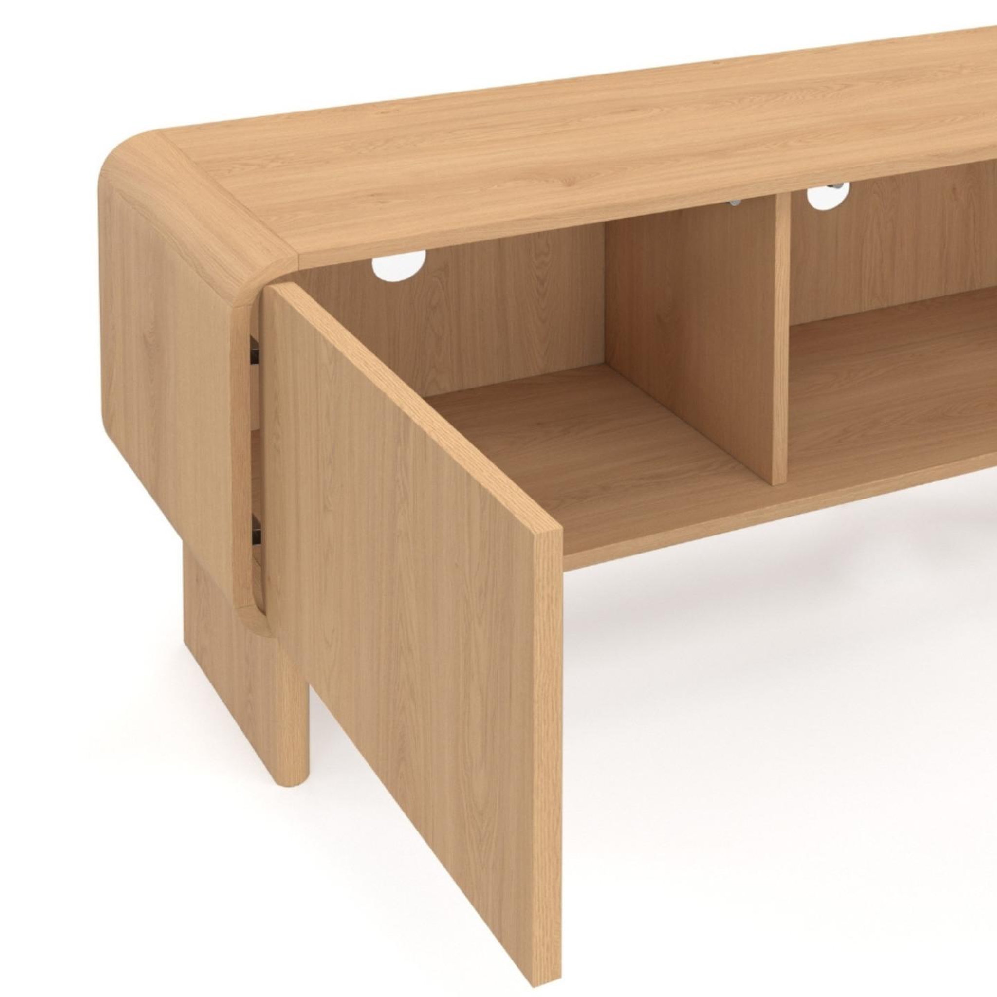 Voir la diapositive 6 : ID MARKET Meuble tv 140 cm capucine 3 portes façon hêtre design arrondi