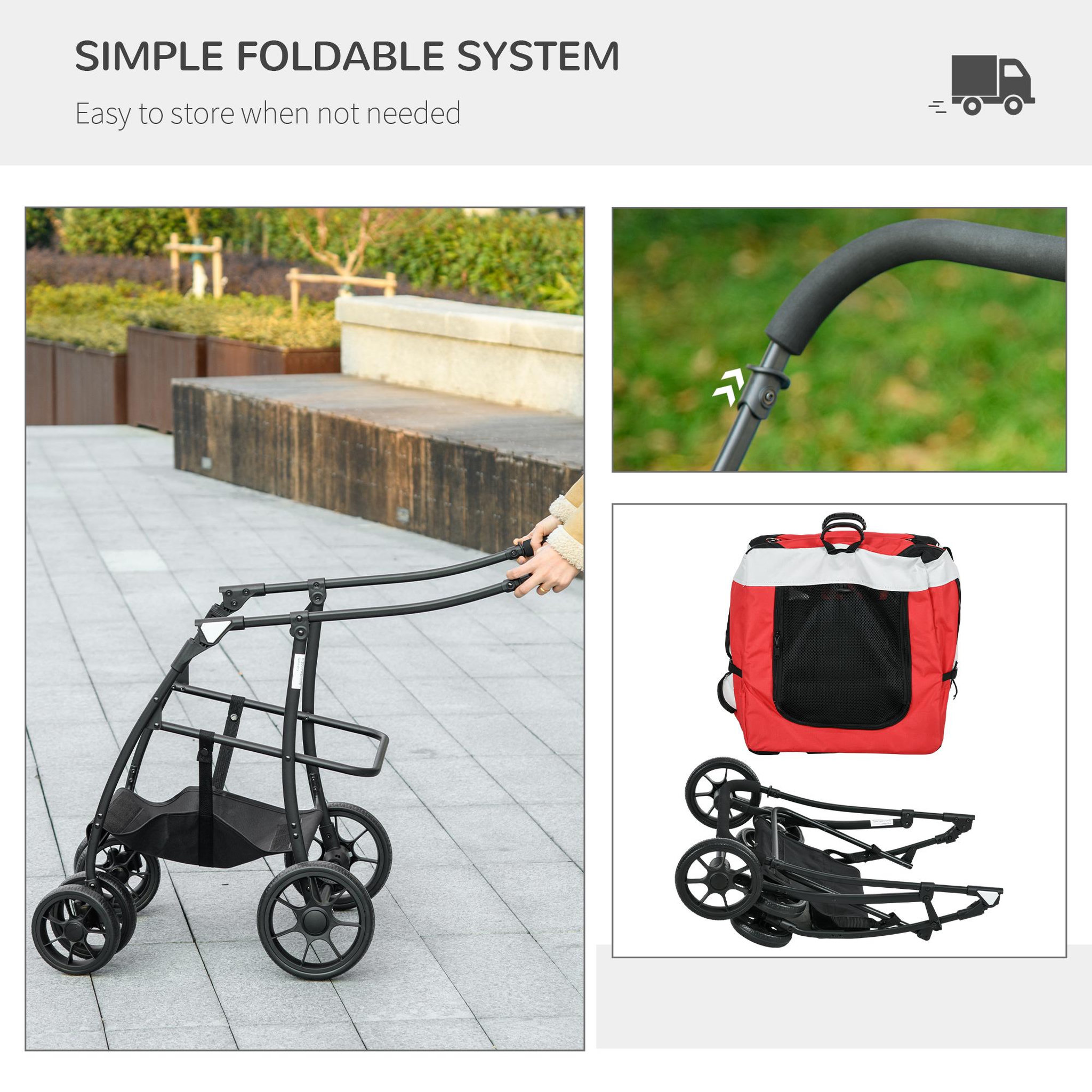 Voir la diapositive 5 : PAWHUT Poussette pliable animaux chien chat nacelle amovible 4 roues rouge