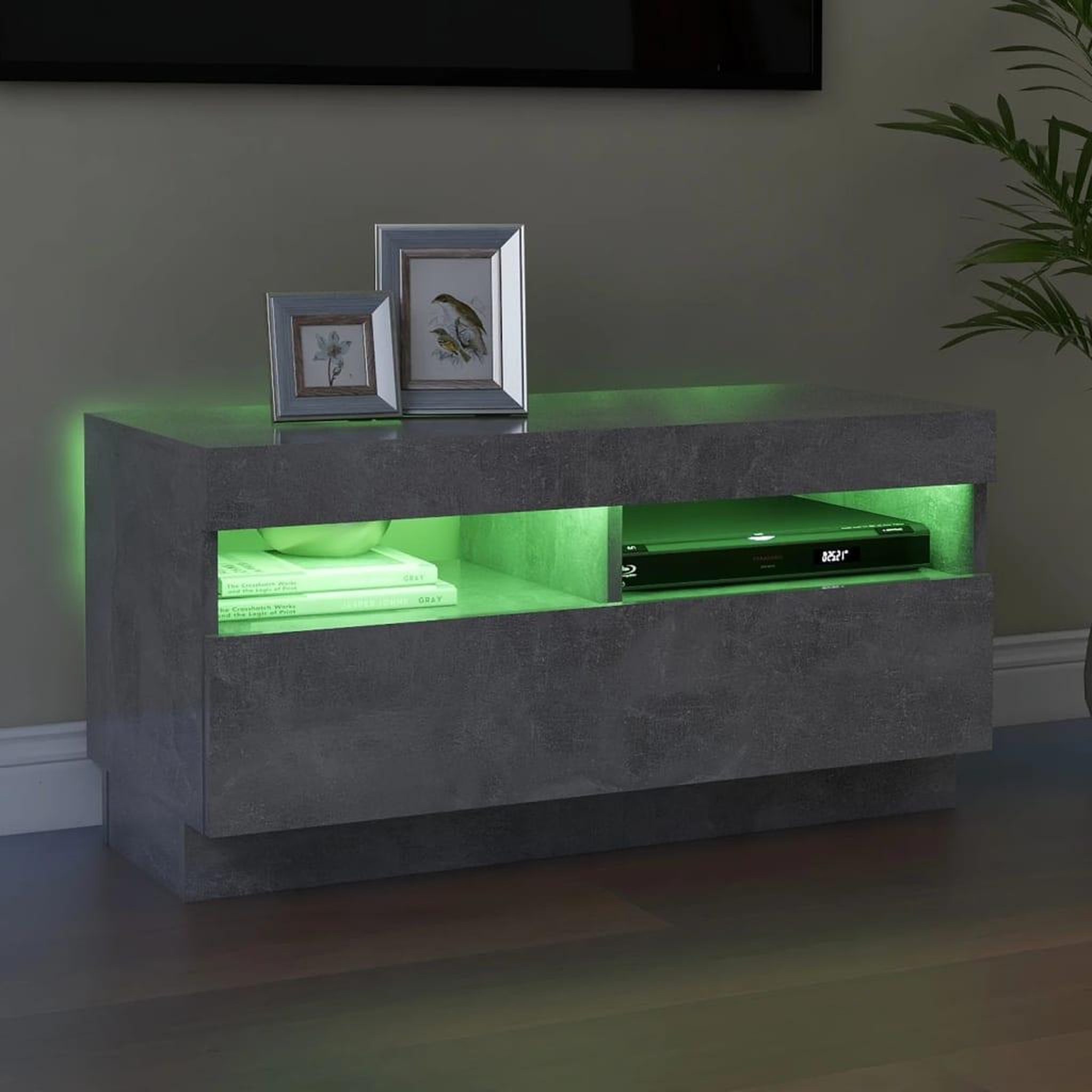 Voir la diapositive 4 : VIDAXL Meuble TV avec lumieres LED gris beton 80x35x40 cm