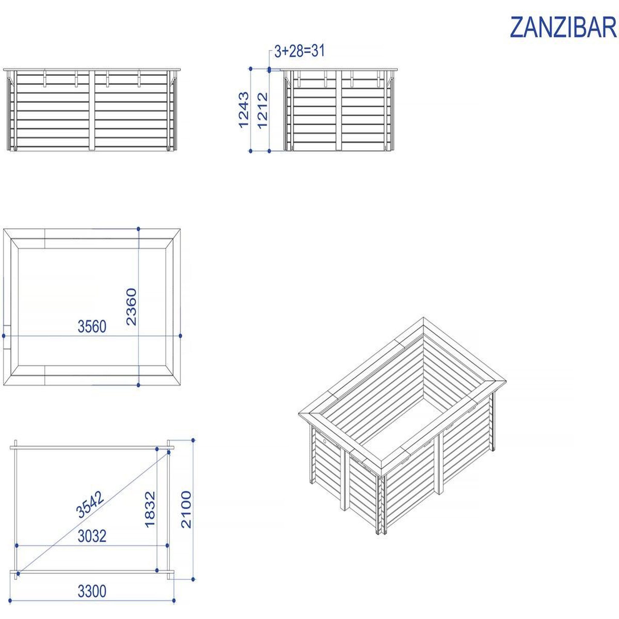 Voir la diapositive 4 : Habitat et Jardin Piscine bois rectangle   zanzibar  - 3,50 x 2,30 x 1,24  m