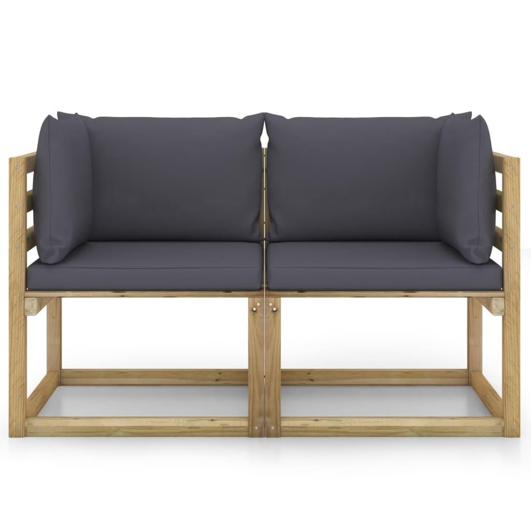 Voir la diapositive 3 : VIDAXL Canapes d'angle de jardin 2pcs et coussins Pin impregne de vert