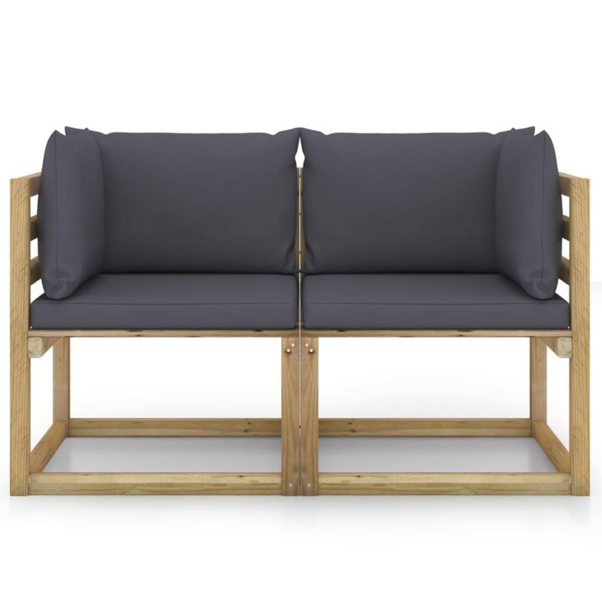 VIDAXL Canapes d'angle de jardin 2pcs et coussins Pin impregne de vert