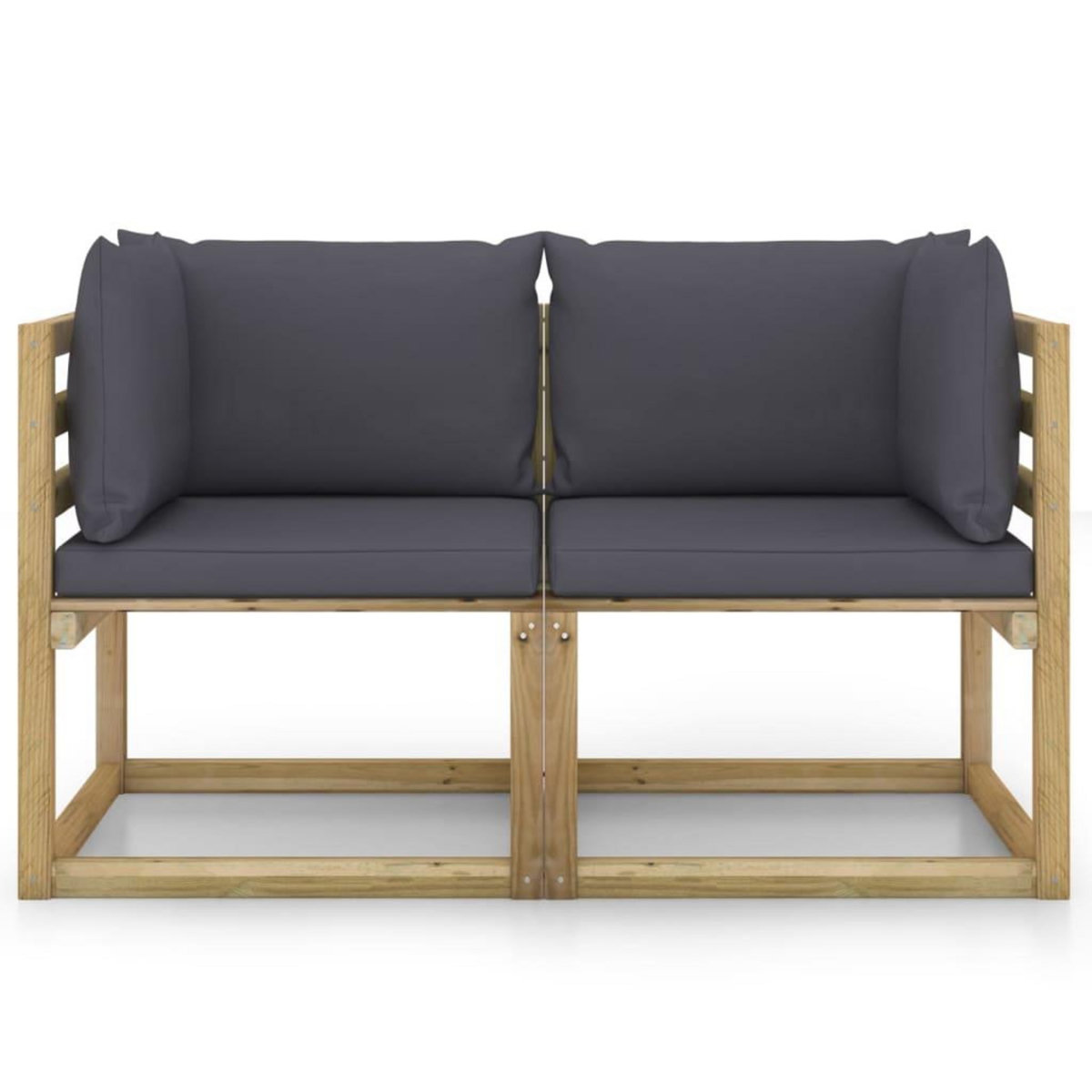 VIDAXL Canapes d'angle de jardin 2pcs et coussins Pin impregne de vert