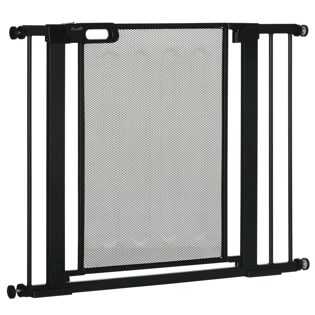 PAWHUT Barrière de sécurité animaux - longueur réglable dim. 75-103 cm - porte double verrouillage, ouverture double sens -sans perçage - acier ABS noir