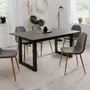 HOMIFAB Lot de 4 chaises en velours côtelé gris, piètement métal effet bois - Anisa