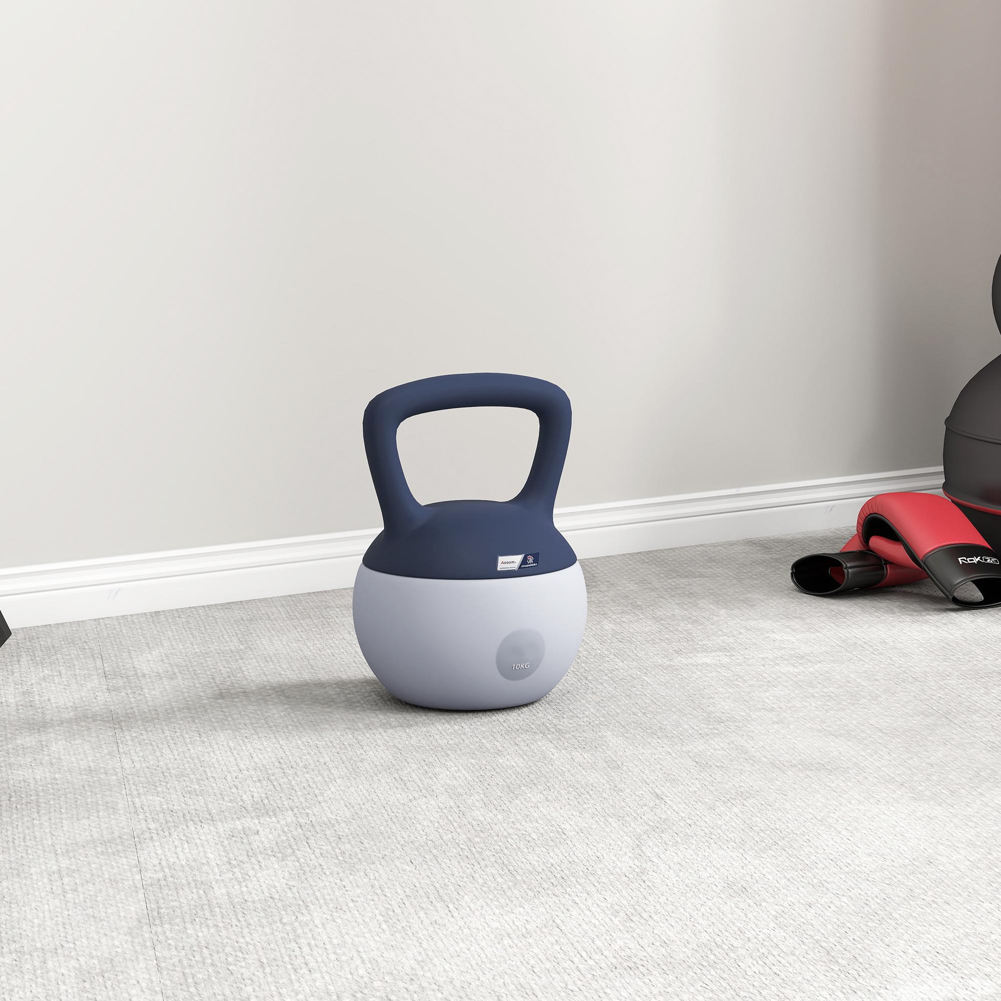 Voir la diapositive 3 : HOMCOM Kettlebell 10 kg collaboration aosom.fr x ffhandball - prise ergonomique - pvc gris jaune