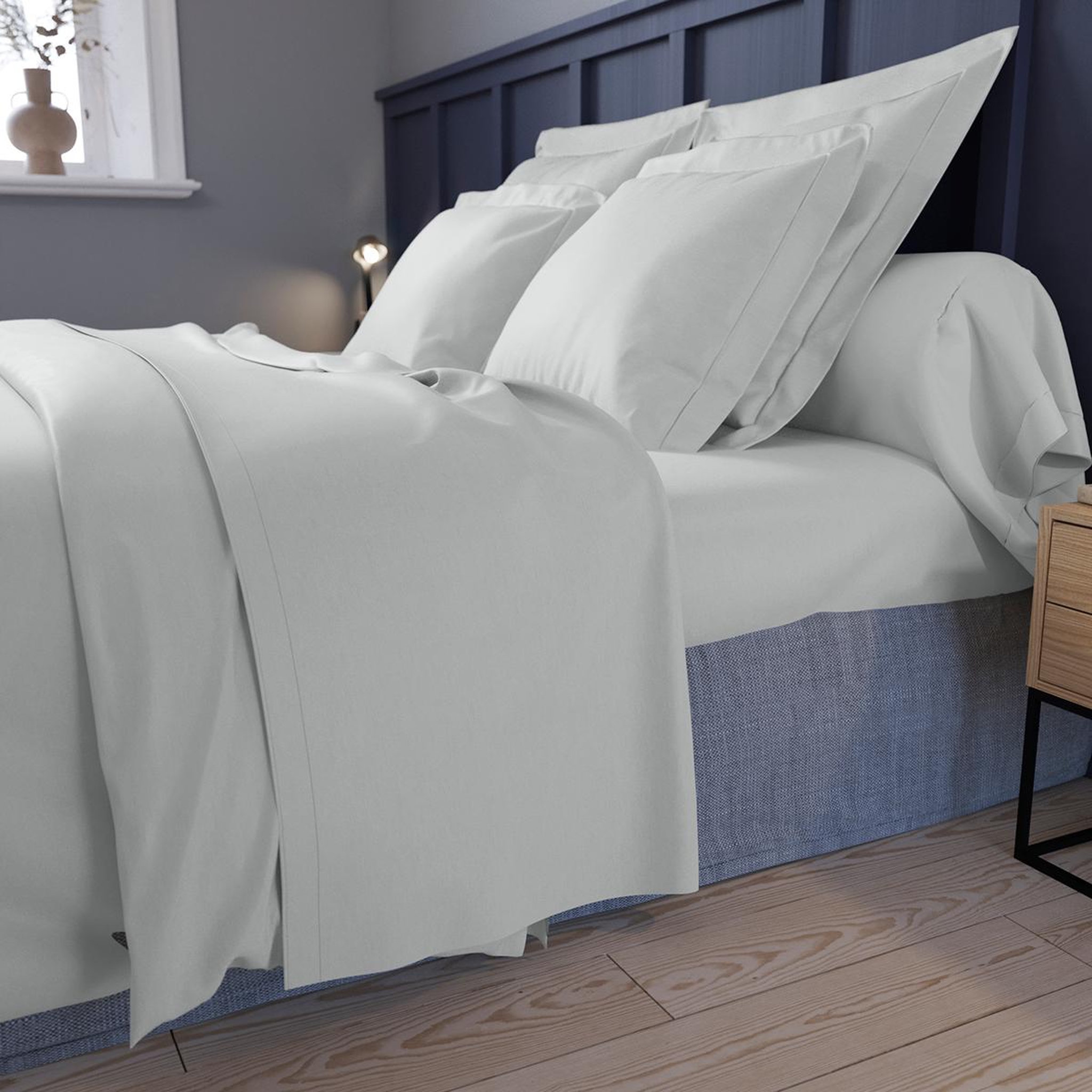 Voir la diapositive 2 : DODO Drap housse partition satin de coton coloris acier