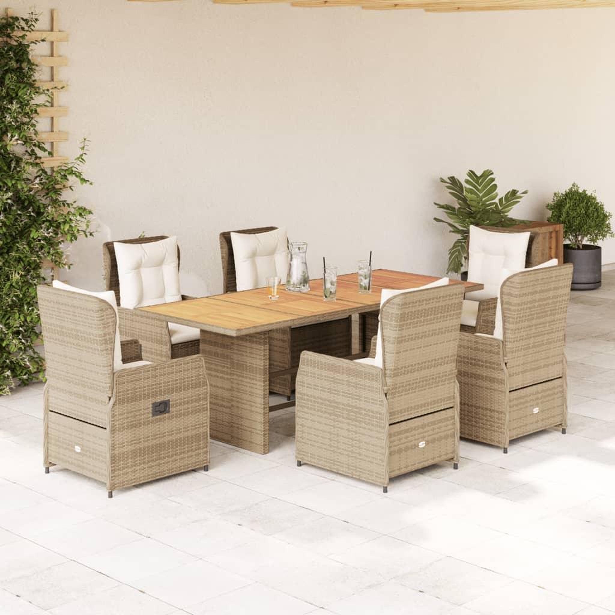 VIDAXL Ensemble a manger de jardin et coussins 7 pcs beige poly rotin