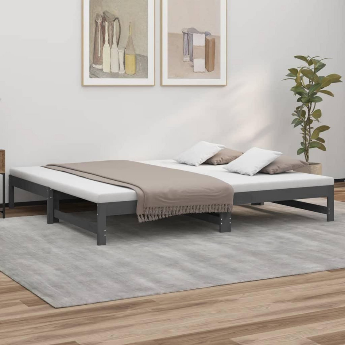 VIDAXL Lit coulissant sans matelas gris 2x(90x200) cm
