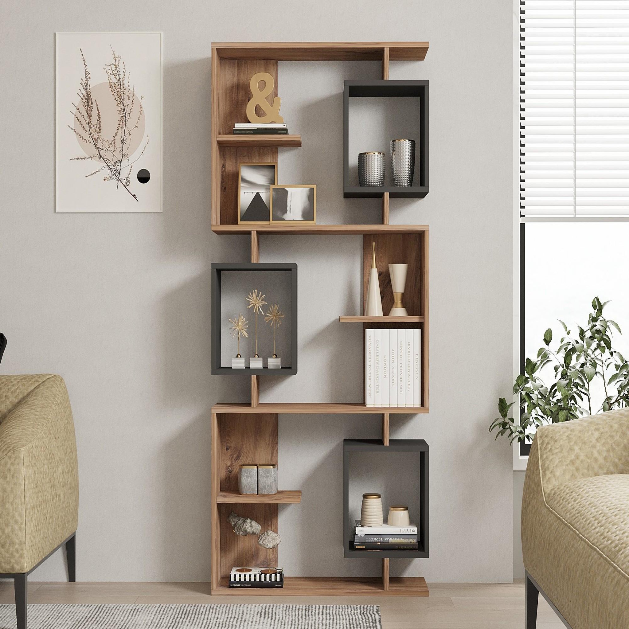 Voir la diapositive 3 : Habitat et Jardin Bibliothèque en bois  icardi  - 90 x 24 x 171 cm - pin atlantiqueanthracite
