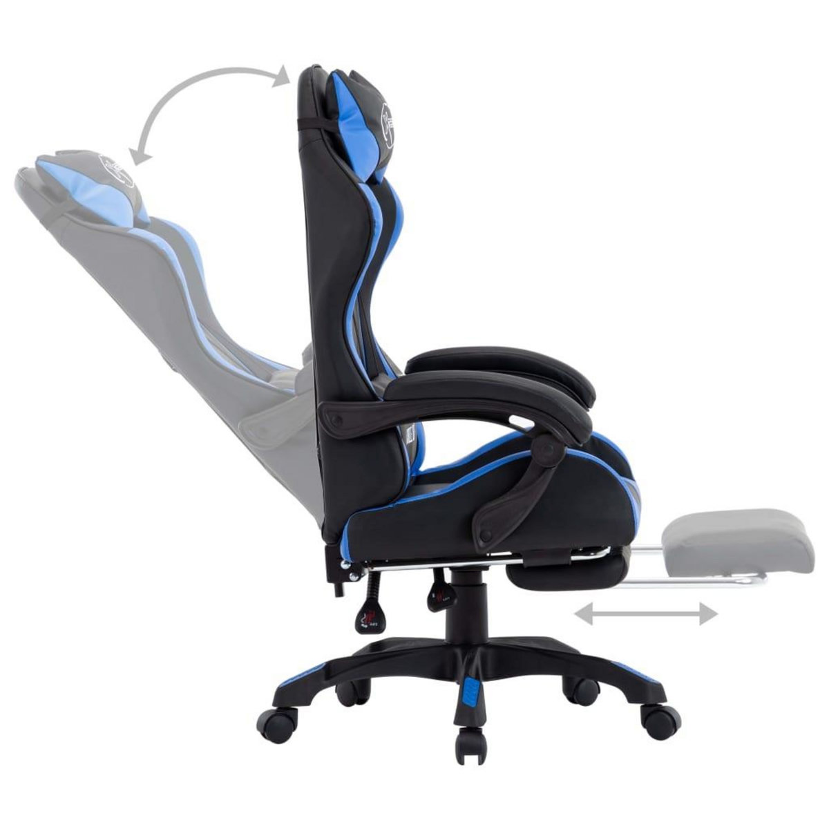 VIDAXL Fauteuil de jeux video avec repose-pied Bleu et noir Similicuir