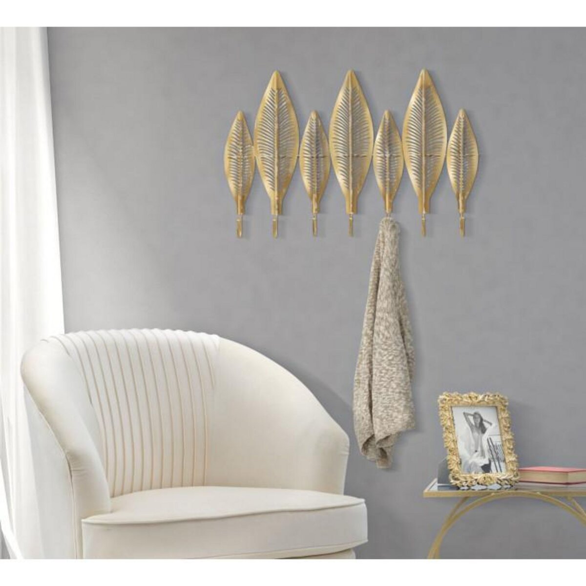 Paris Prix Patère Murale Design 7 Crochets  Leaf  65cm Or