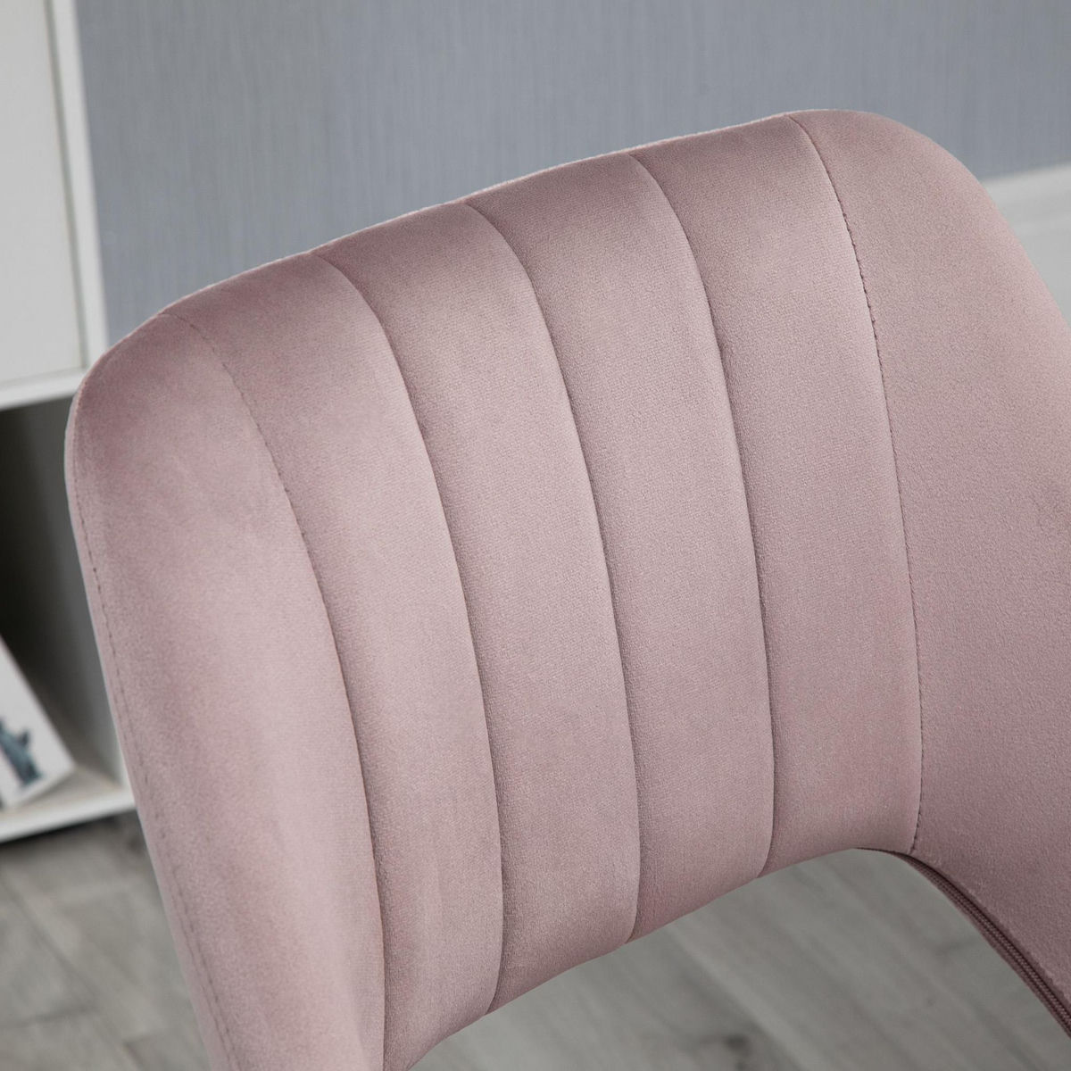 VINSETTO Vinsetto Chaise de bureau design contemporain dossier ergonomique ajouré strié hauteur réglable pivotante 360° piètement chromé velours rose poudré