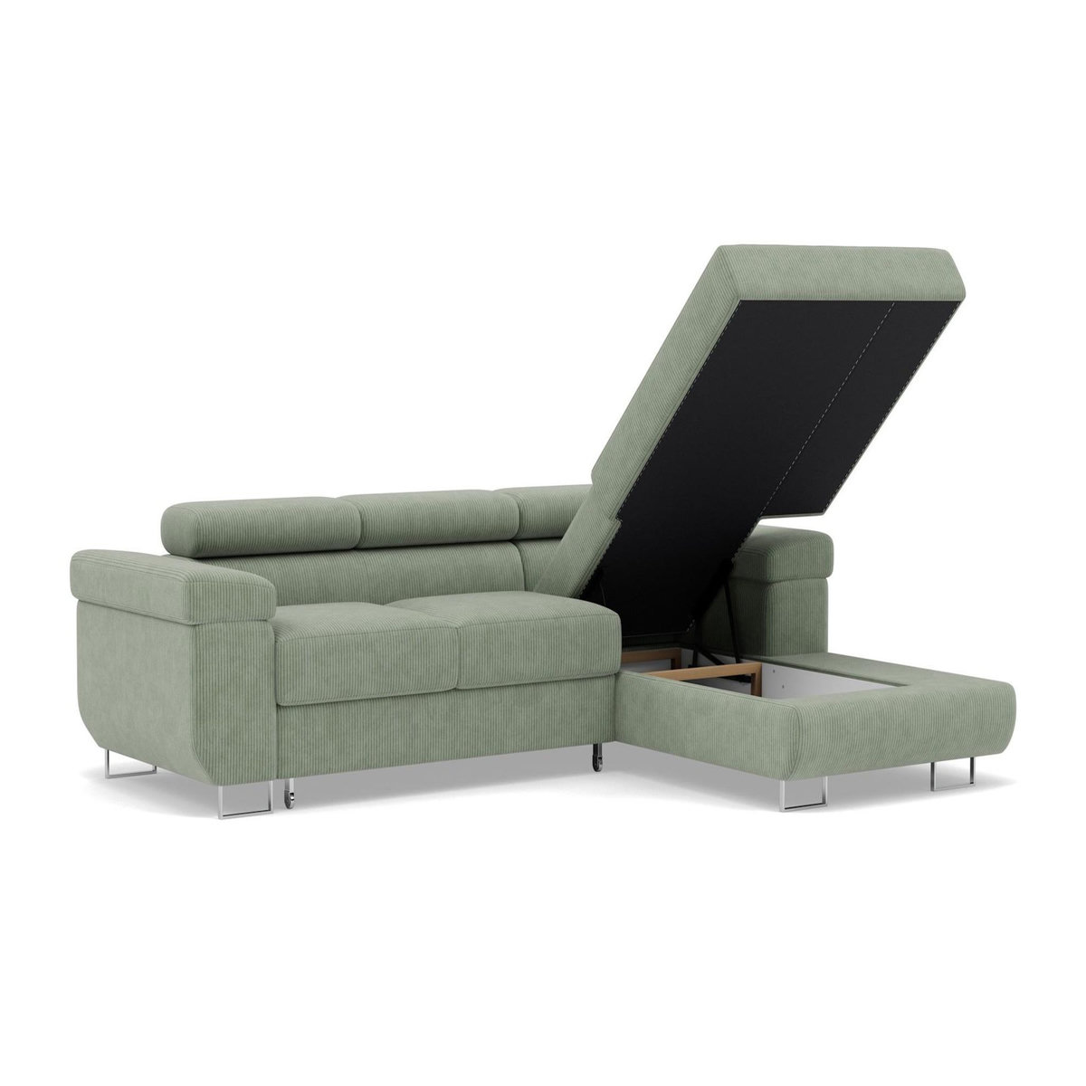 BEST MOBILIER Pablo - canapé d'angle droit - 6 places - convertible avec coffre et têtières réglables - en velours côtelé