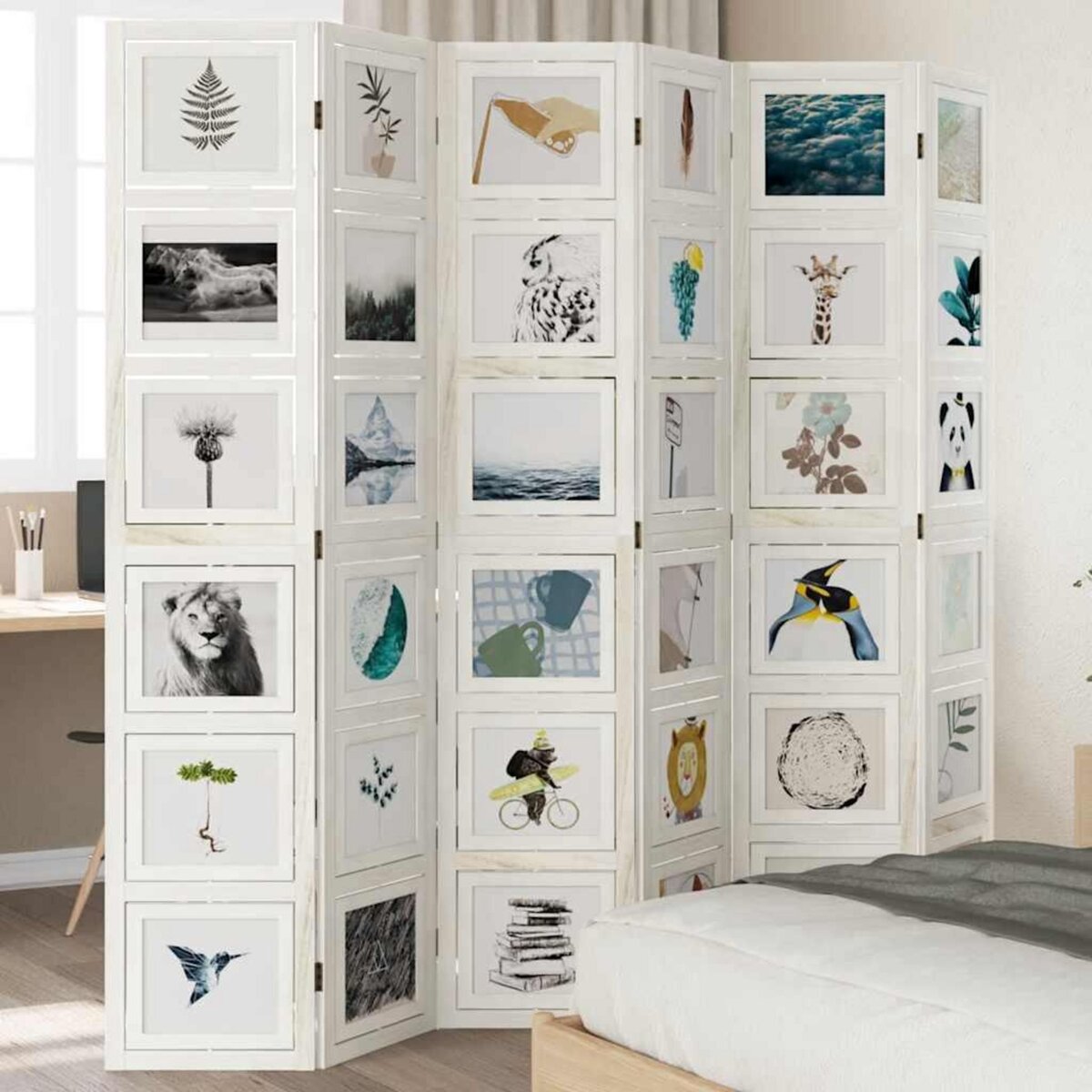 VIDAXL Cloison de separation 6 panneaux blanc bois de paulownia massif