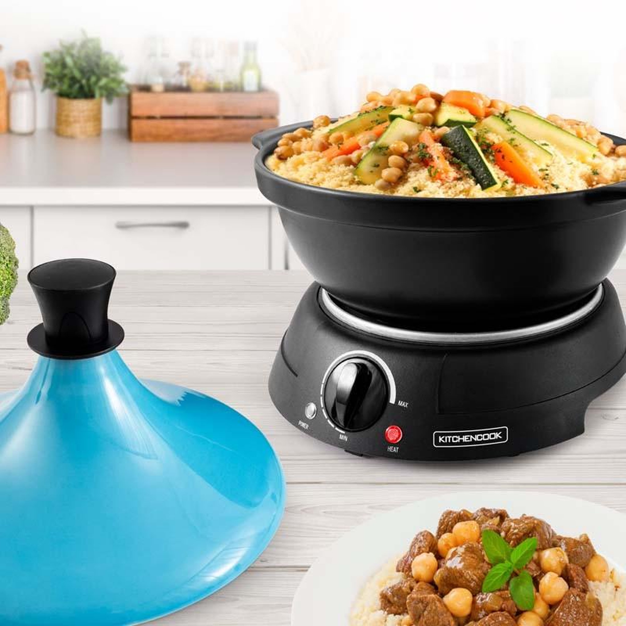 Voir la diapositive 2 : KITCHENCOOK Kitchencook - tajine électrique k-jine 3 bleue - 300 w 3 l - pot en terre cuite