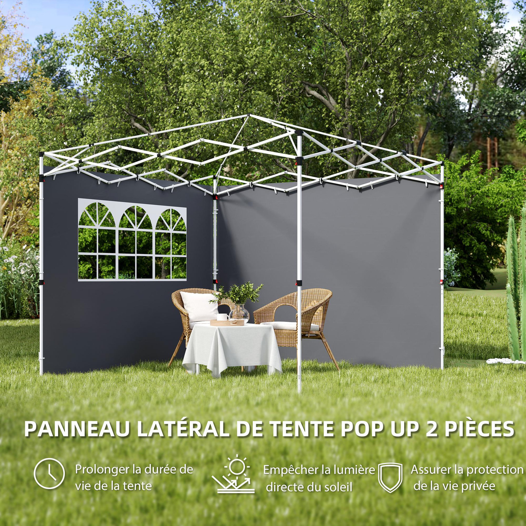 Voir la diapositive 4 : OUTSUNNY Parois latérales de rechange barnum tonnelle 3 x 3 m 2 pièces grande fenêtre gris