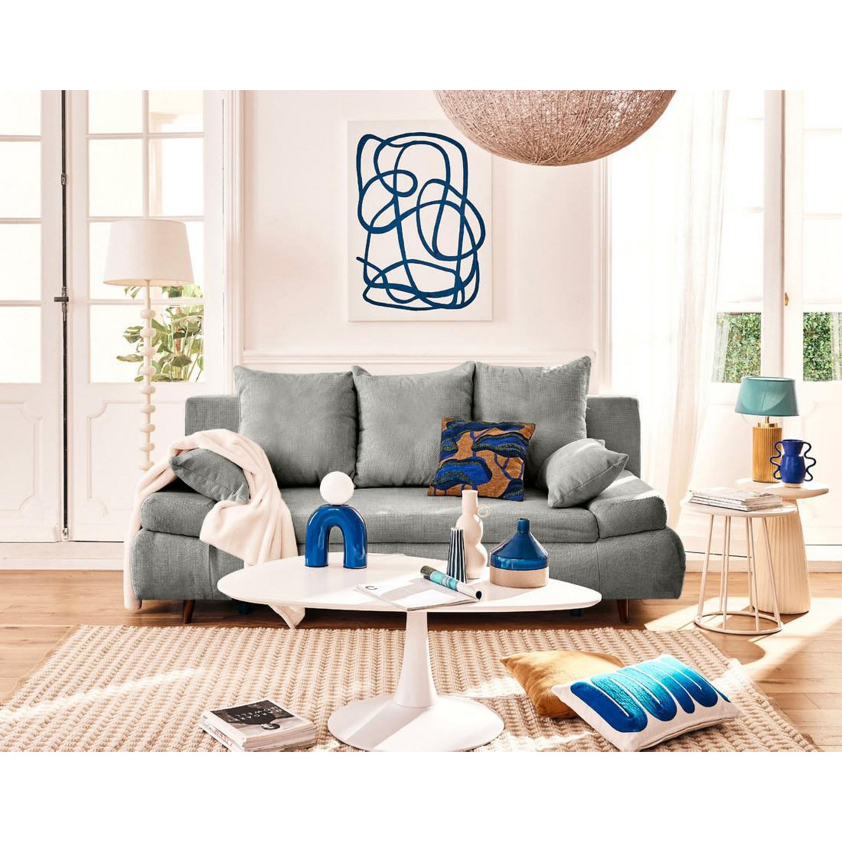 BEST MOBILIER Larson - canapé droit 3 places convertible avec coffre en velours texturé