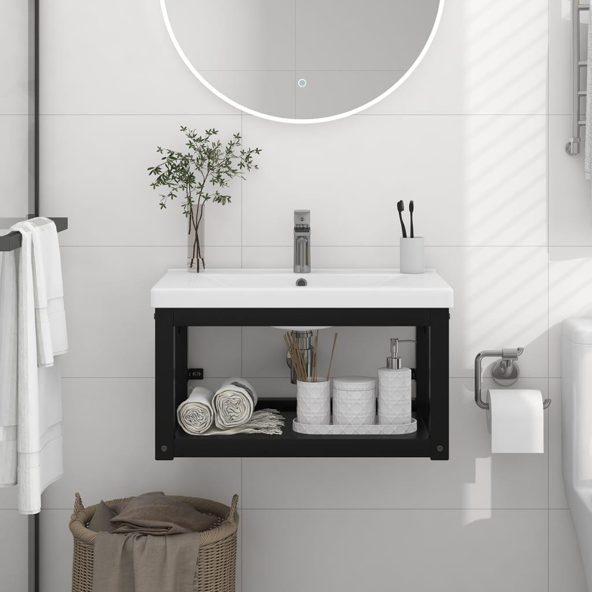 VIDAXL Cadre de lavabo de salle de bain mural Noir 59x38x31 cm Fer