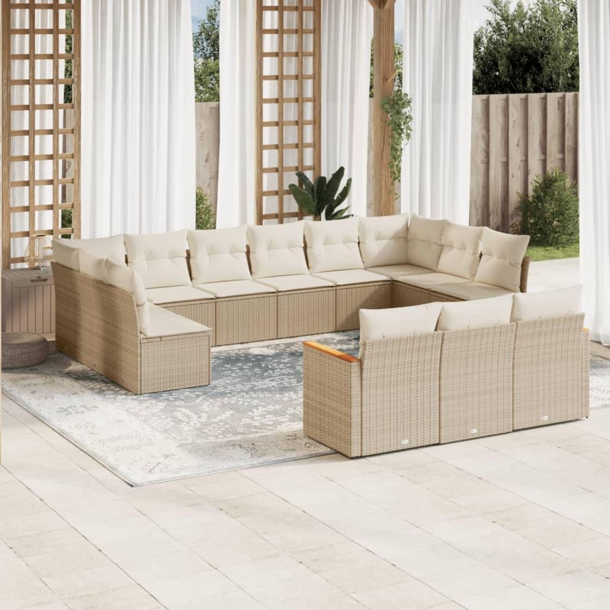 VIDAXL Salon de jardin avec coussins 13 pcs beige resine tressee