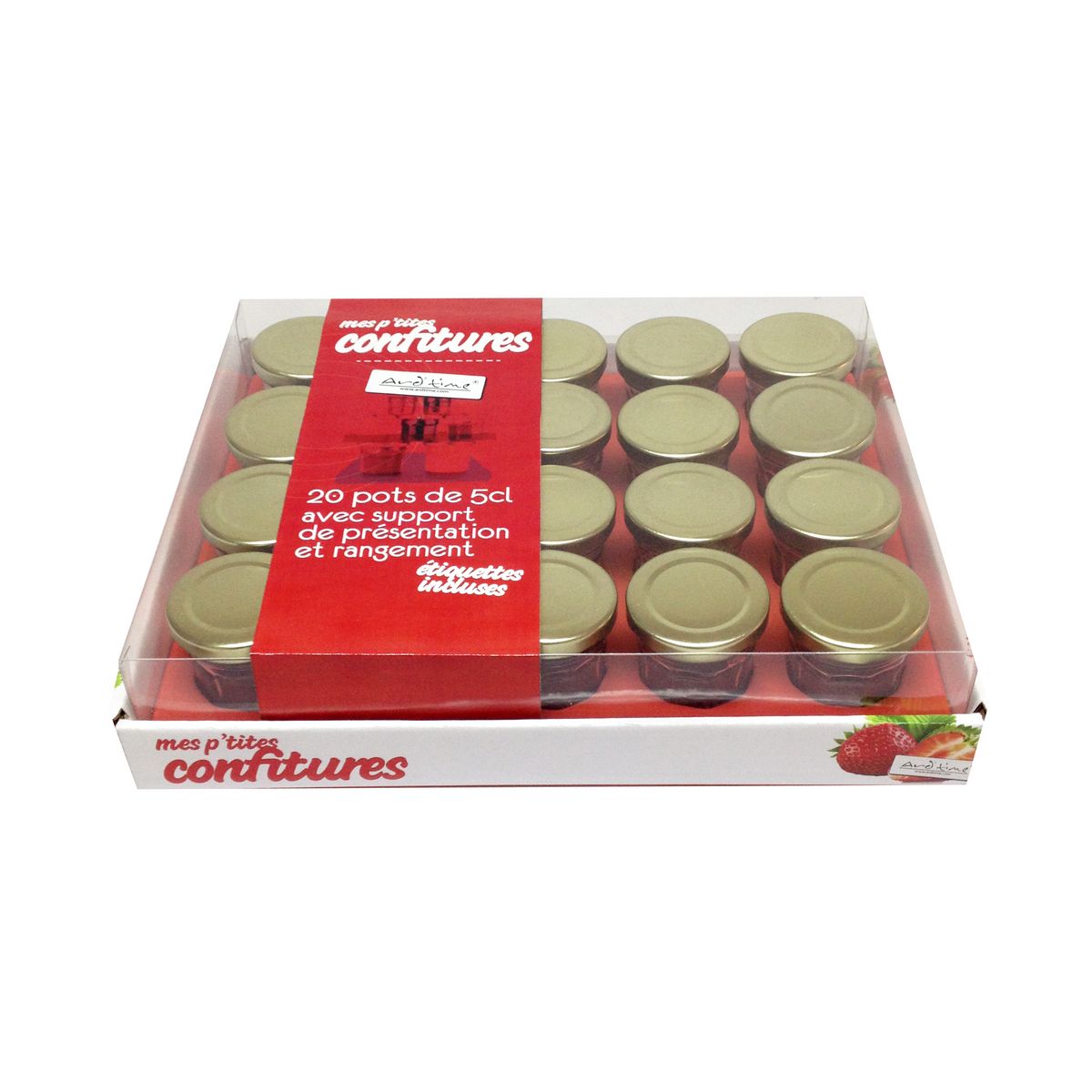 ARD TIME 20 pots à confiture 5cl + support rangement