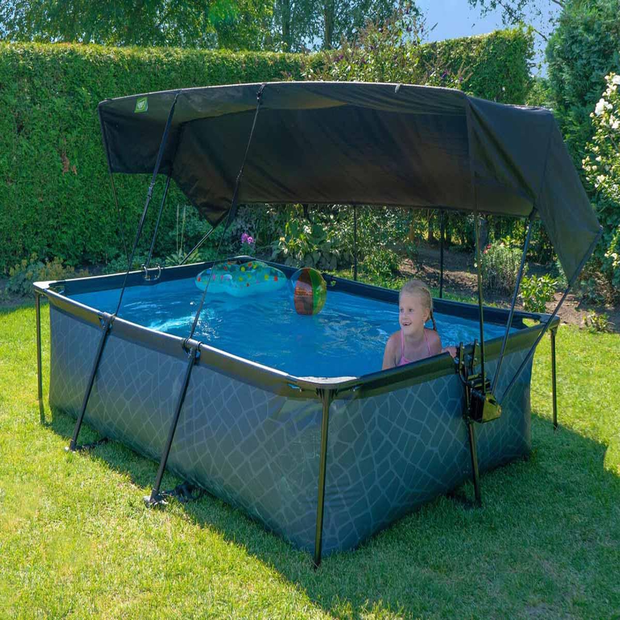 Voir la diapositive 2 : EXIT TOYS Voile d'ombrage pour piscine tubulaire rectangulaire 2,20 x 1,50 m - Exit Toys