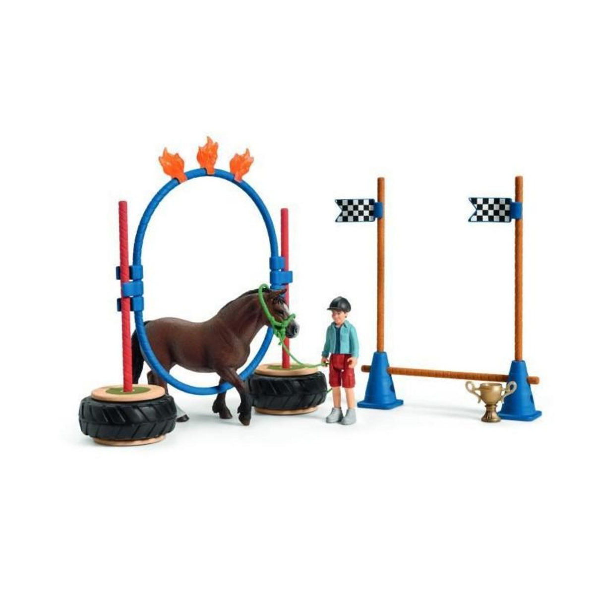 Schleich Course d'agility pour poney -Coffret de jeu avec 1 figurine de poney et 1 figurine humaine - SCHLEICH 42482 FARM WORLD