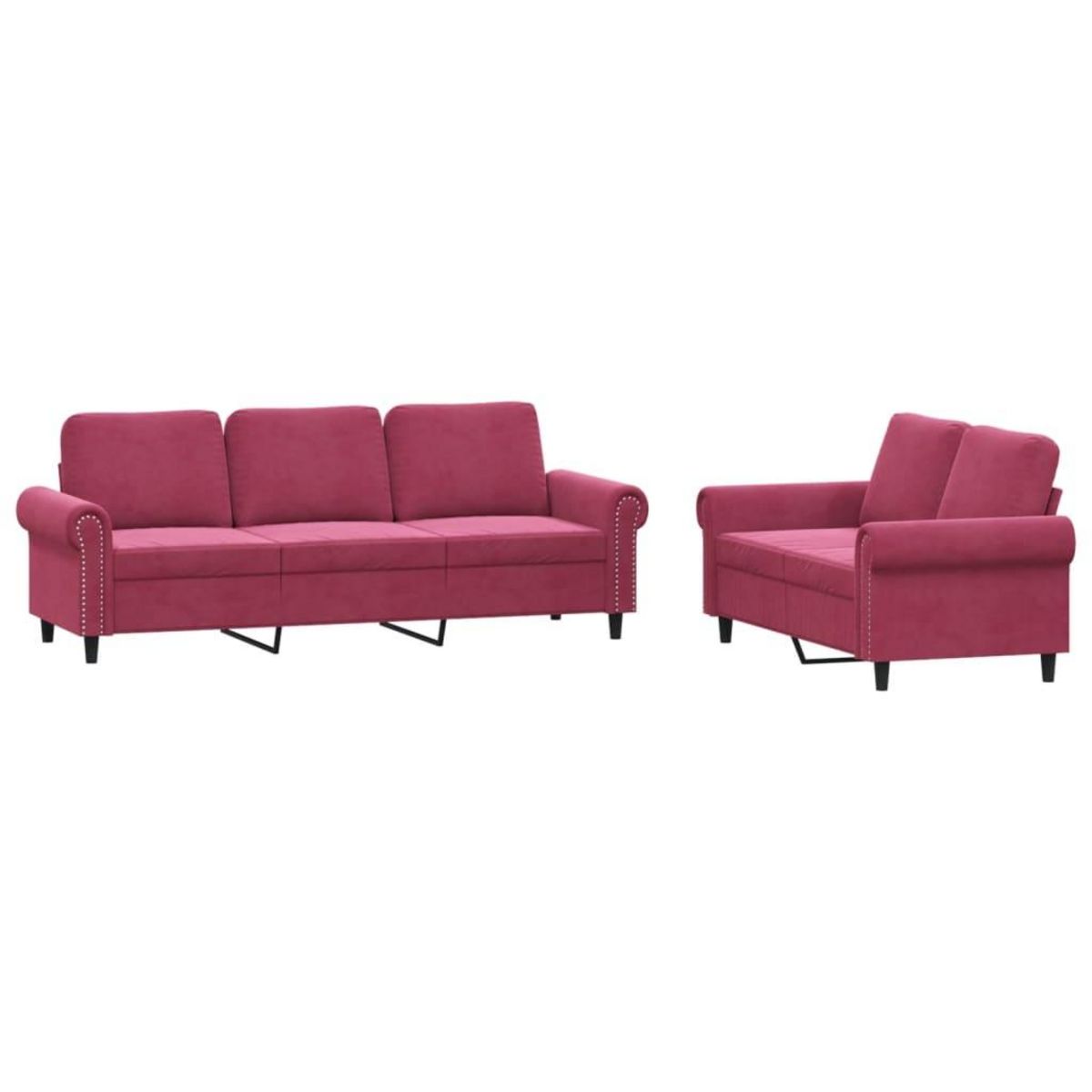 VIDAXL Ensemble de canapes 2 pcs avec coussins Rouge bordeaux Velours