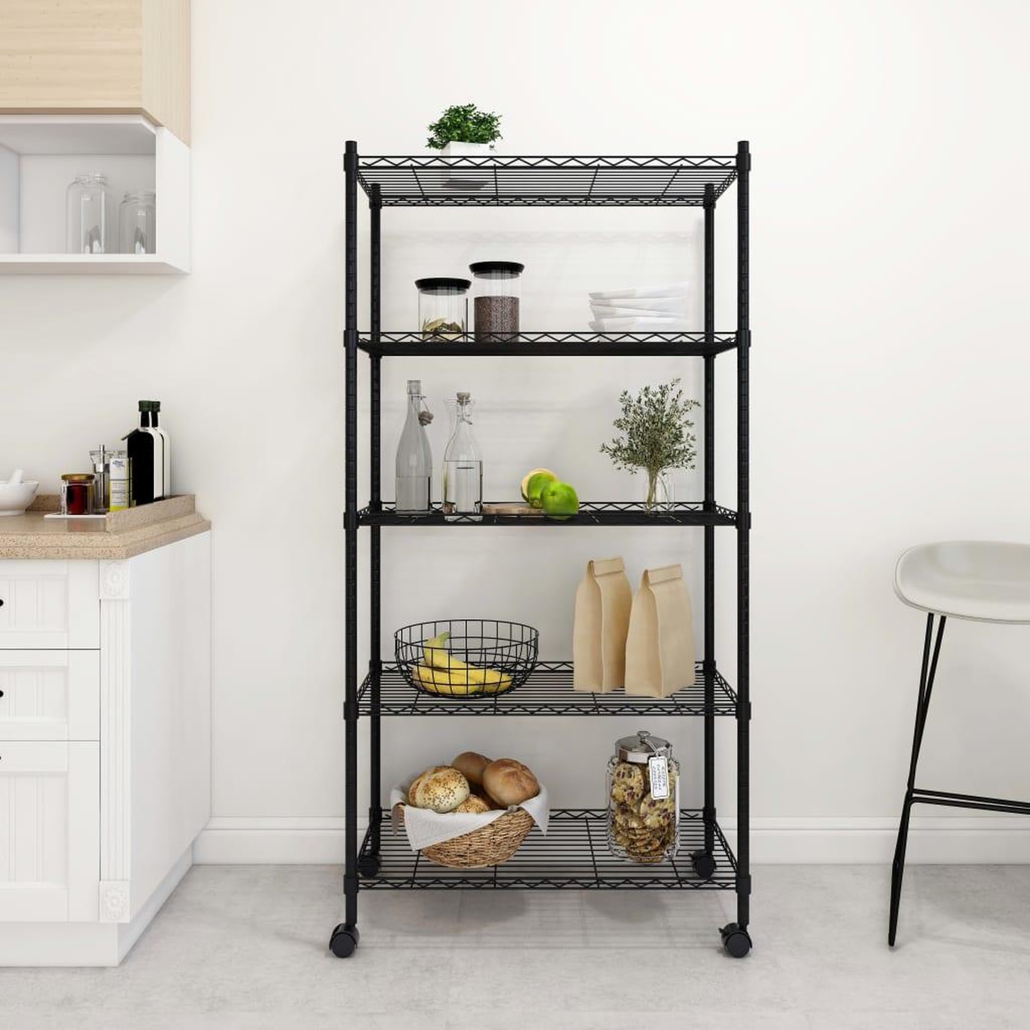 VIDAXL Etagere de rangement 5 niveaux roues 75x35x155 cm Noir 250 kg
