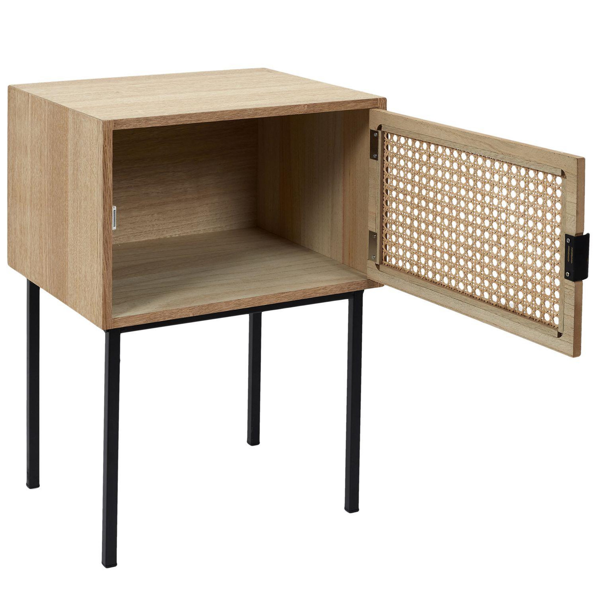 Voir la diapositive 3 : TOILINUX Table de chevet en cannage 1 porte en Bois et métal