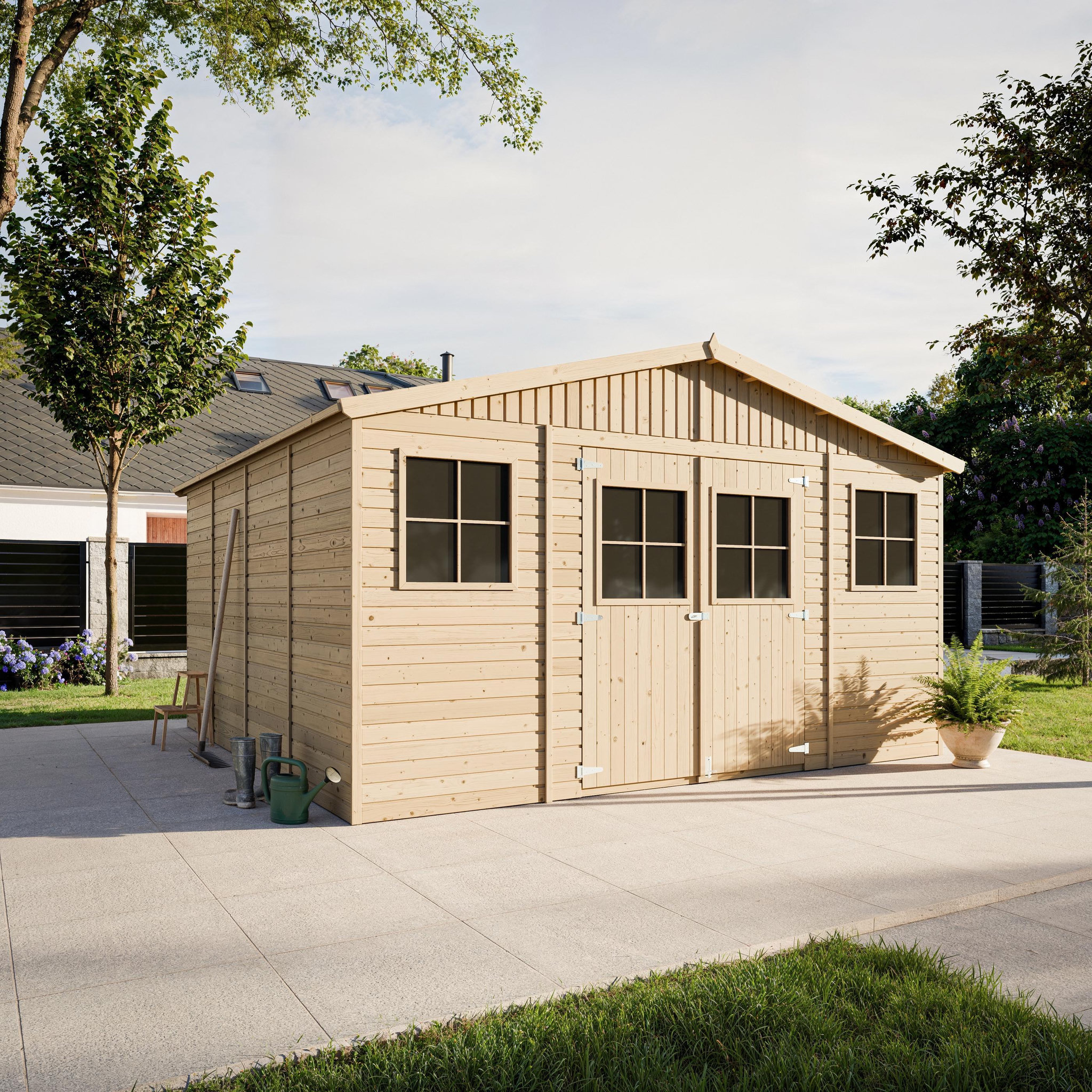 Voir la diapositive 4 : TIMBELA Abri de Jardin en Bois 15.84 m² Cabanon Jardin Exterieur à Outils et Velo avec Fenêtres M330