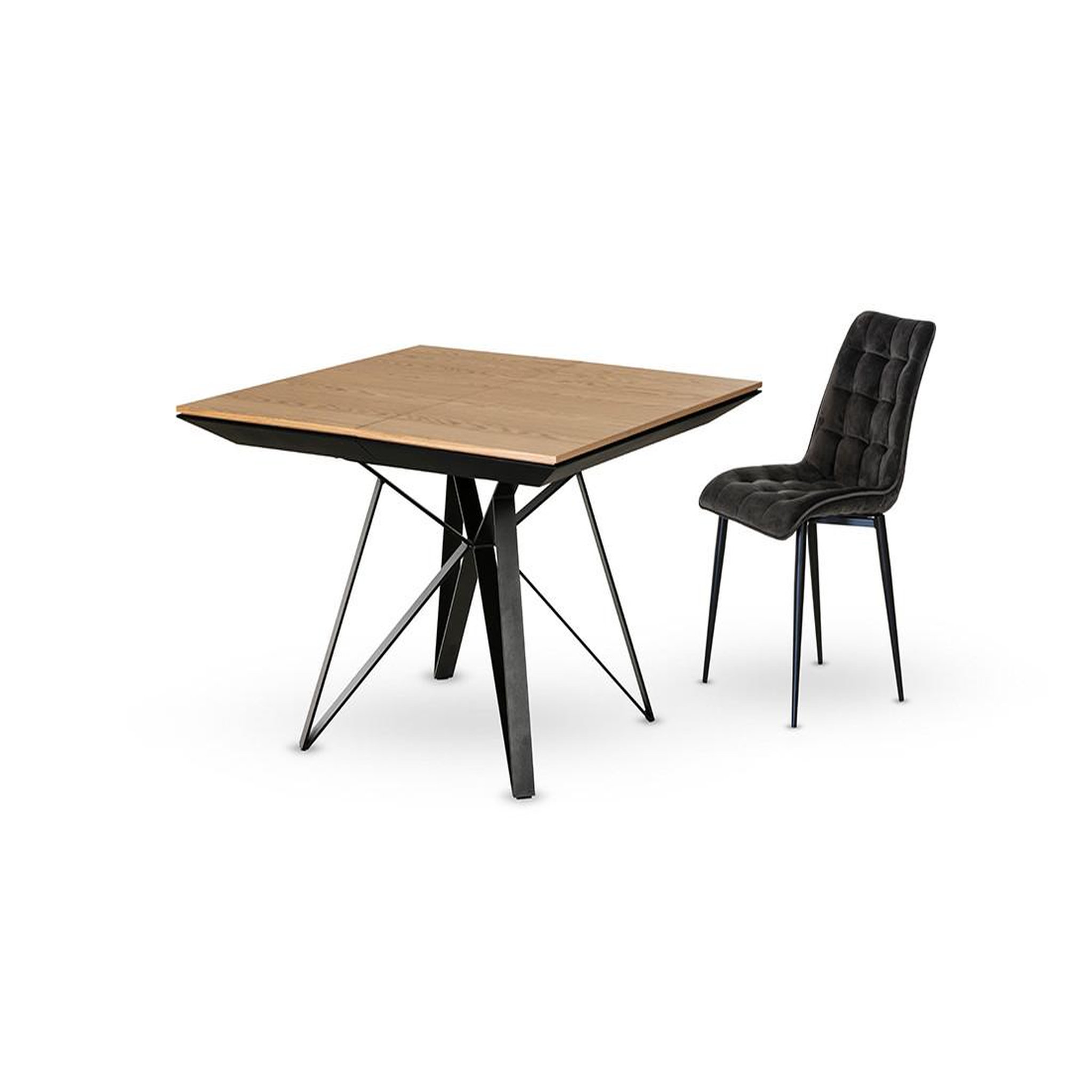 Voir la diapositive 3 : LISA DESIGN Belize - table à manger carrée extensible - effet bois et métal - 4 à 8 personnes