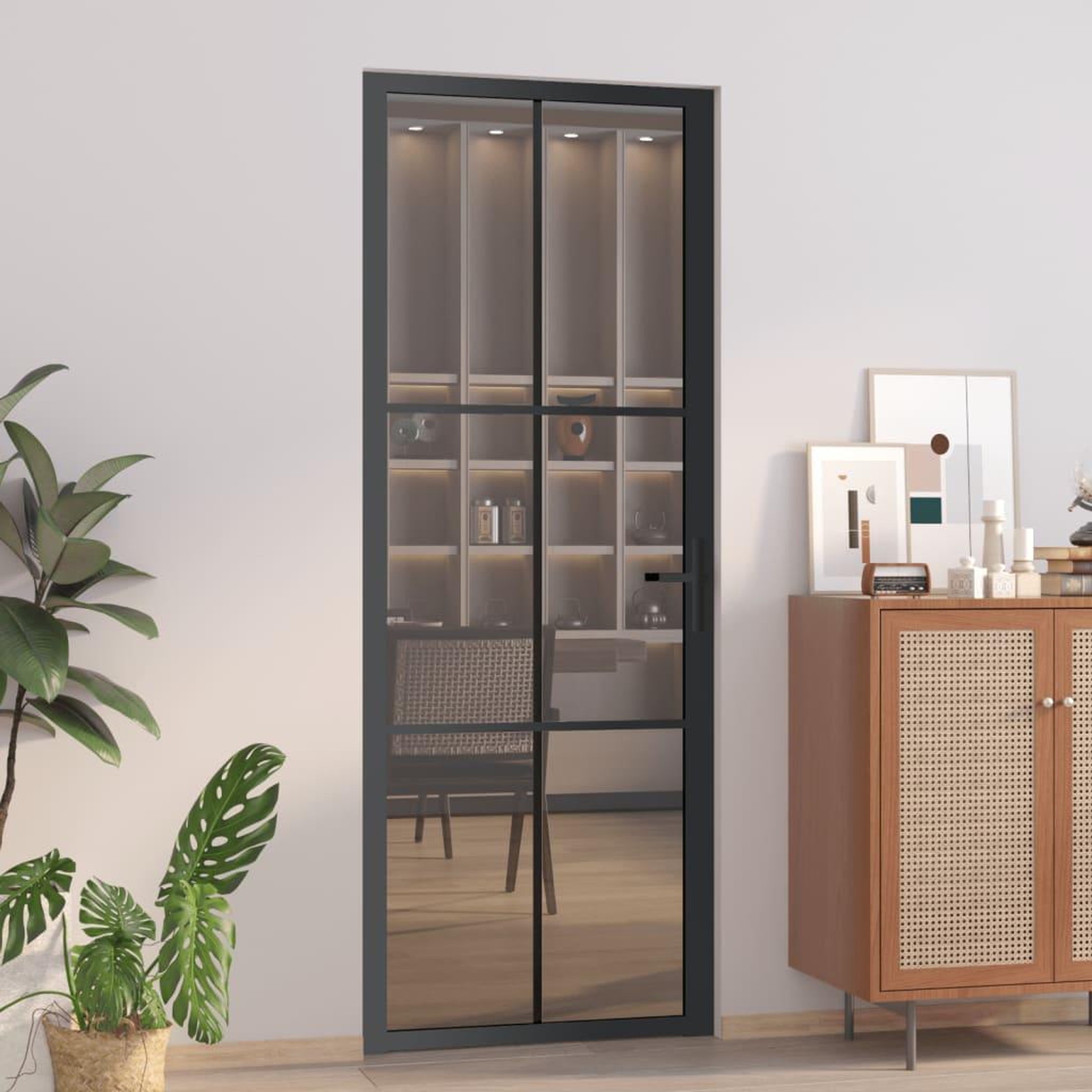 Voir la diapositive 1 : VIDAXL Porte interieure 76x201,5 cm Noir Verre ESG et aluminium