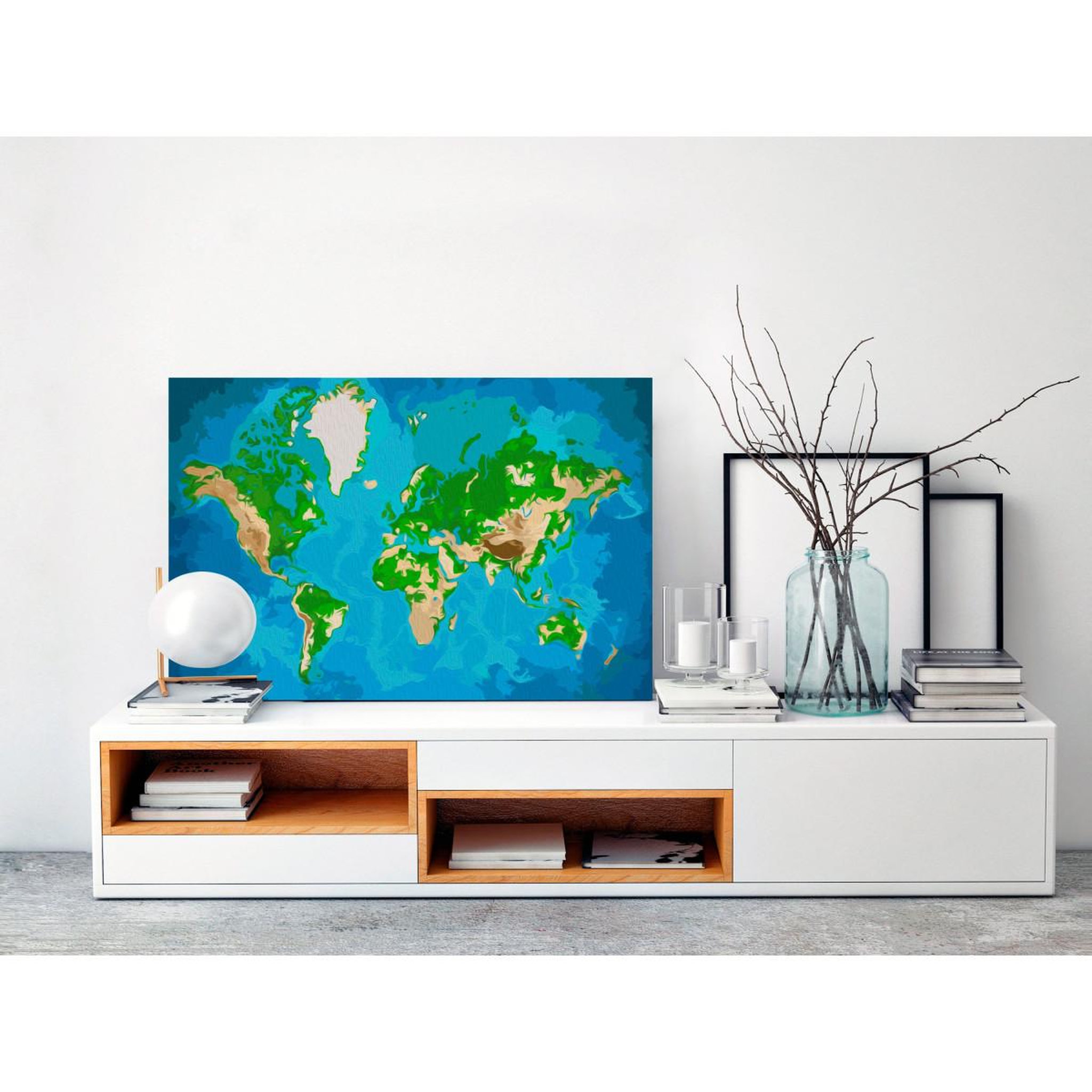 Voir la diapositive 2 : Paris Prix Tableau à peindre soi-même  carte du monde bleue verte  40x60cm
