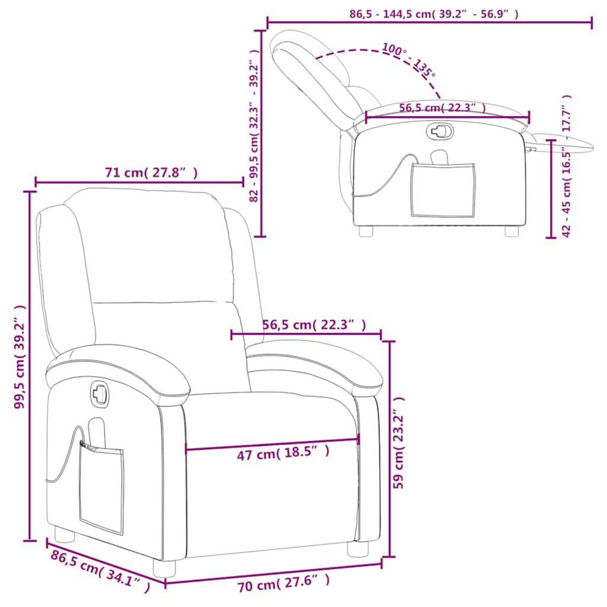 VIDAXL Fauteuil de massage inclinable noir velours