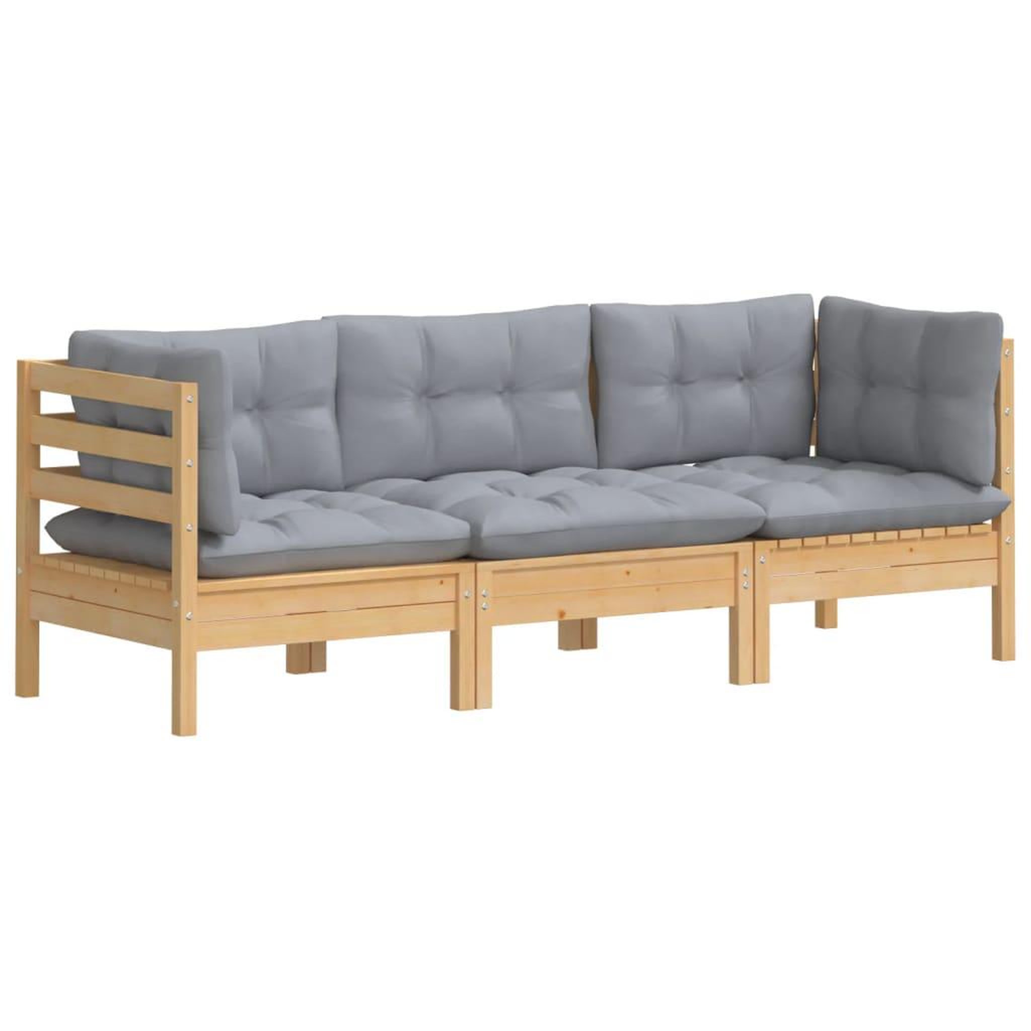 Voir la diapositive 3 : VIDAXL Canape 3 places de jardin et coussins gris Bois de pin solide