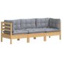 Voir la diapositive 3 : VIDAXL Canape 3 places de jardin et coussins gris Bois de pin solide